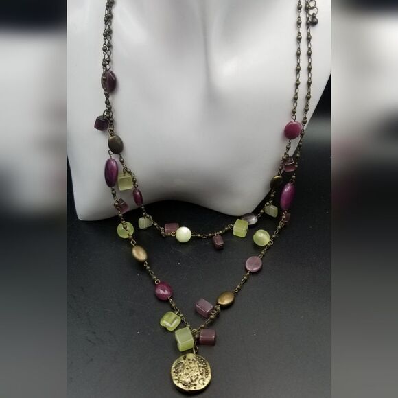 Gypsy trinket good luck medallion jumble beaded layer necklace N317 - Picture 1 of 4